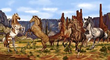 23" Fabric Panel Studio E Wild Wild West Plains Wild Horse Scene