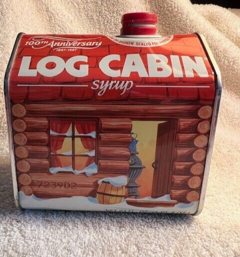 VINTAGE LOG CABIN SYRUP 1887-1987 100TH ANNIVERSARY METAL CAN See Pics