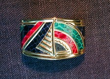  BRACCIALE metallo e similpelle stile etnico - VINTAGE ANNI 80 -