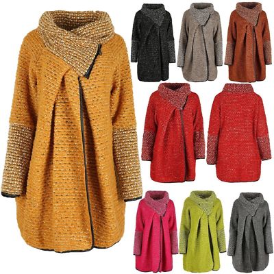 Women/Ladies Wool Mix Cocoon Lagenlook Zip Collar Cardigan Coat Plus Size