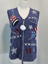 Bobbie Brooks Ramie Cotton Sweater Vest Patriotic Christmas Zipp Up