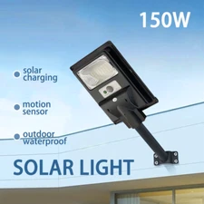 Solar LED Street Sensor Light 150W Cool White Remote Control Pole Yard Security