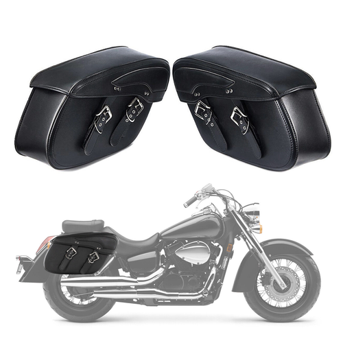 Universal Black Synthetic Leather Saddlebags Set – Left & Right Side Luggage For Yamaha V Star 650, 950, 1100, 1300, And XVS Custom Classic