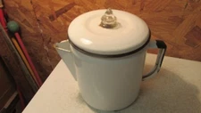 Antique White & Black Enamelware Stove Top Coffee Percolator Graniteware Parts
