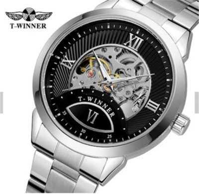 Herrenuhren Automatik Mechaniker Design Armbanduhr Silber Schwarz Edelstahl NEU