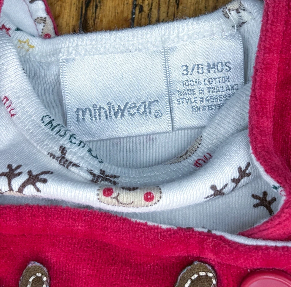 Vintage Red Velour Overalls w Top Baby Set 3 - 6 Months Reindeer First Christmas - Image 3 of 4