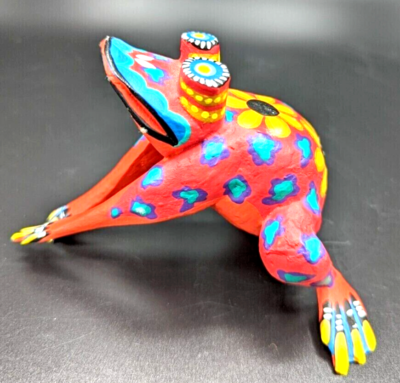 Oaxacan Wood Carving by Zeny Fuentes Alebrije Frog Figurine