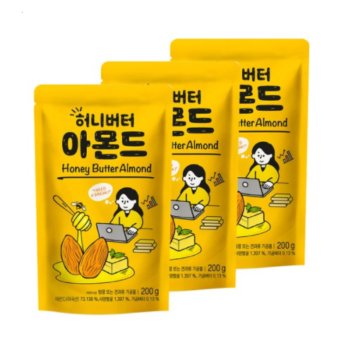Honey Nuts Butter Flavor Almond 200g *3ea 허니버터 맛 아몬드 - Picture 1 of 2
