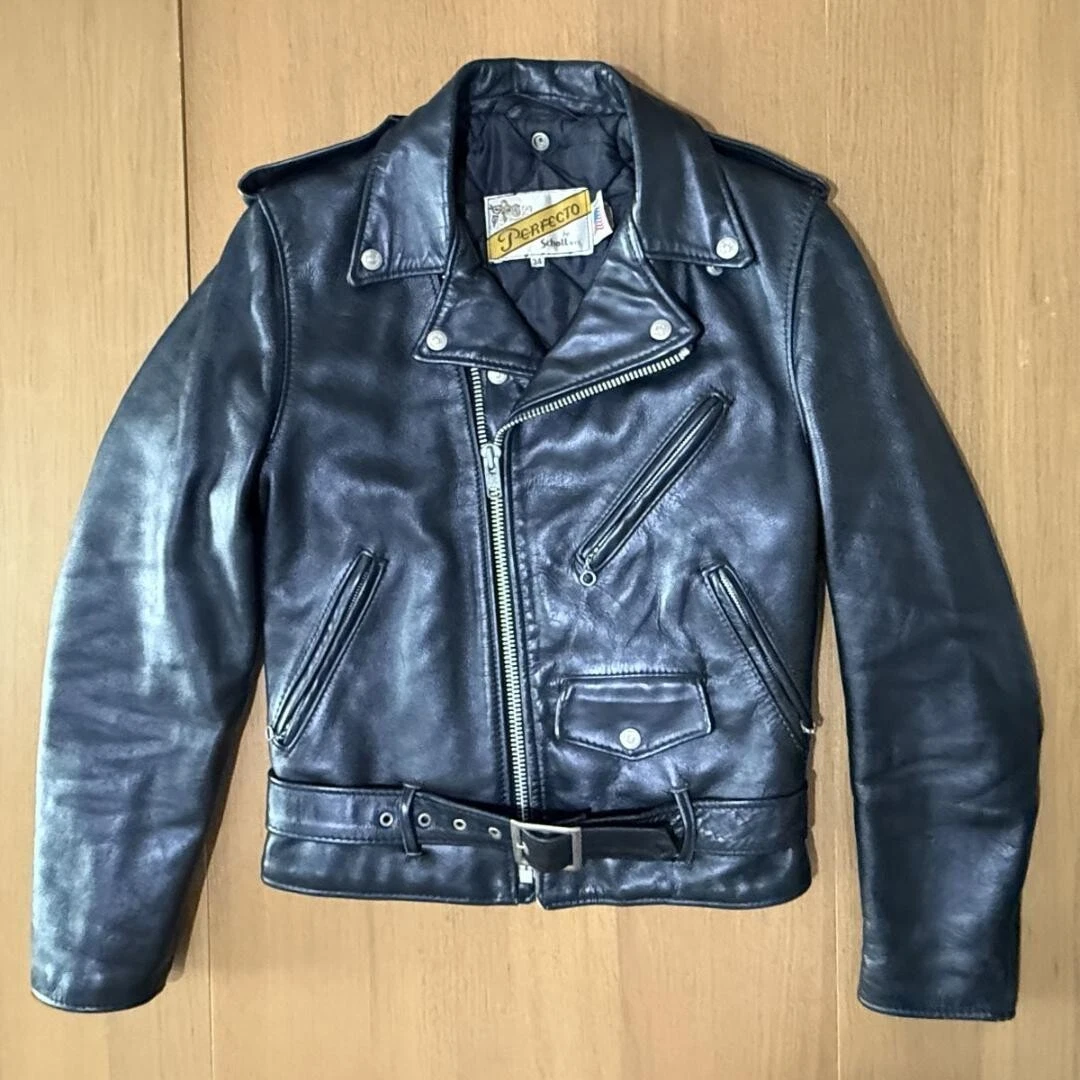 Chaqueta de cuero negra Schott Perfecto 618 Double Riders talla 34