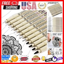 Muchcute Micro Fineliner Drawing Art Pens: 12 Black Fine Line Waterproof Ink ...