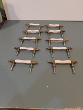 Lot of 10 Vintage Brass White Ceramic Drawer Pulls - USED