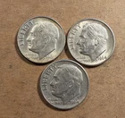 1964 D Roosevelt Dime (3) - 90% Silver - Circulated - Minor Toning
