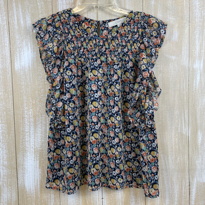 Loft Floral Smocked Neck Flutter Sleeve Blouse Women s Size Petite Small