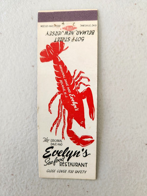 Evelyn's Seafood Restaurant Belmar New Jersey Full Length Matchbook Cover.