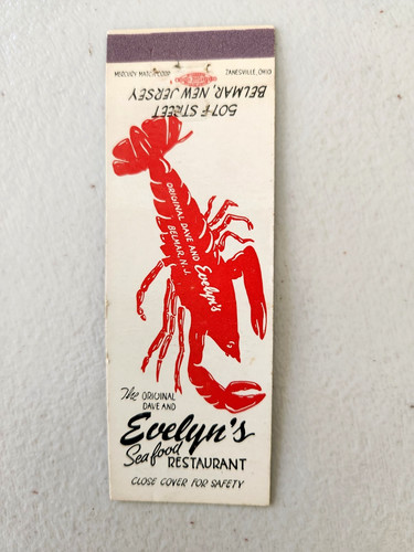 Evelyn's Seafood Restaurant Belmar New Jersey Full Length Matchbook Cover.