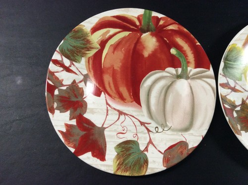 Set of 2 Royal Norfolk Pumpkin 10-1/2 Inch Diameter Dinner Plates (Very Good) - Picture 2 of 7
