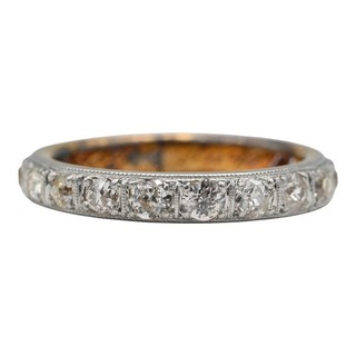 ANTIGUO ANILLO BANDA ANIVERSARIO DIAMANTE GRABADO 900 PLATINO ORO AMARILLO 14K TALLA