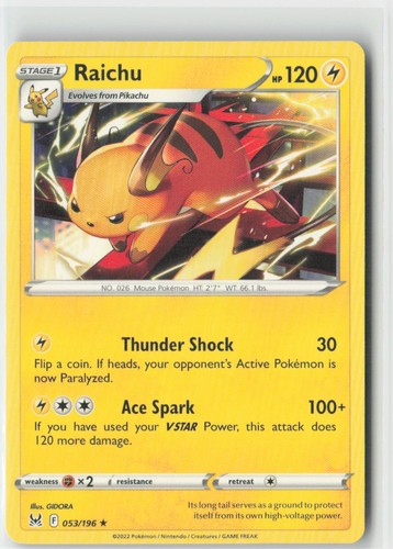 Raichu 053/196 Rare Lost Origin Pokemon Near Mint