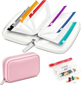 Organizzatore Medicinale Portatile Impermeabile Riutilizzabile, Portapillole con 14 Sacchetti Colori