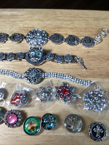 Ginger Snaps 19 Pieces 3 Adjustable Bracelets, 16 Interchangeable Charms Bling - Picture 4 of 14
