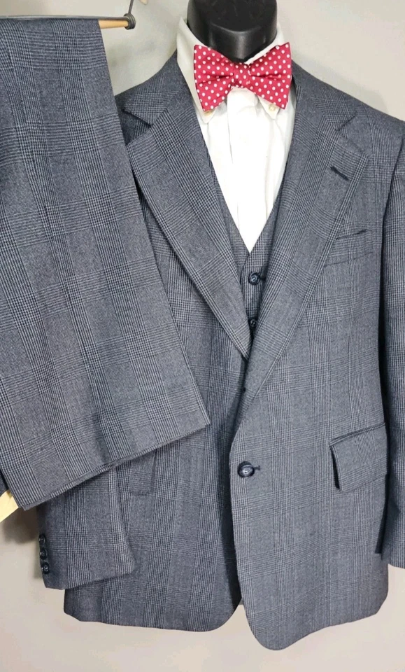 Traje de 3 piezas de lana azul Werdenberg 39R, 34x27 + corbata nueva con etiquetas años 60/70 Union Made 🇺🇸 Foto 2 de 4