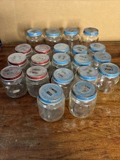 Vintage  80s Lot Of 21 Gerber Empty Baby Food Jars - Blue  Red Tops - READ