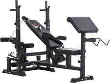 Weight Bench, 6 in 1 Adjustable Bench Press with Leg Extension, Barbell Rack, Pr