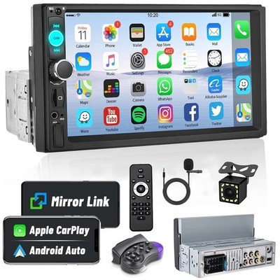 7'' 1DIN Car Stereo Touch Screen CarPlay Android Auto Bluetooth Camera GPS
