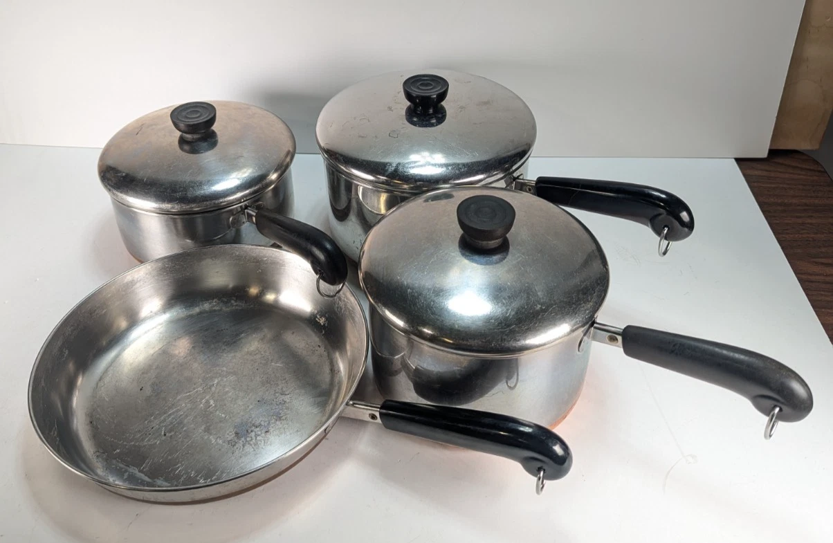 Revere Ware 7 Pc Stainless Copper Bottom Cookware 1801 4,3, 2* Qt & Frying Pan