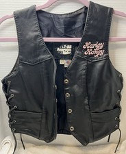 1990s Leather/Lace-Up Biker Vest Harley Patch Small All-American Rider EUC