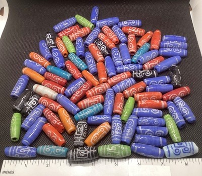 Lot of 90 Unusual Glass Beads Macrame Jewelry Crafting Red Blue Orange 1.25 inch