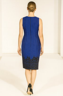 badgley mischka navy cocktail dress Foiled Lace Collared Cocktail Dress