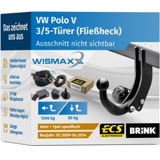 ANHÄNGERKUPPLUNG für VW Polo V 09-14 starr BRINK +7pol E-Satz ECS