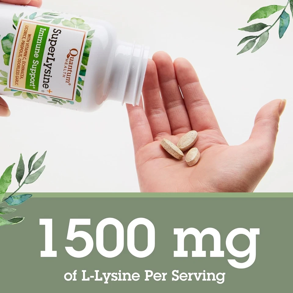 Comprimidos Quantum Health Super Lisina 180 unidades de apoyo inmunológico y salud labial Foto 4 de 4