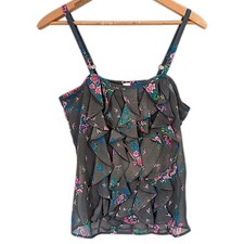 Y2K Ruffled Romantic Cami Tank Top M Babydoll Floral Birds Fairy Grunge Cottage
