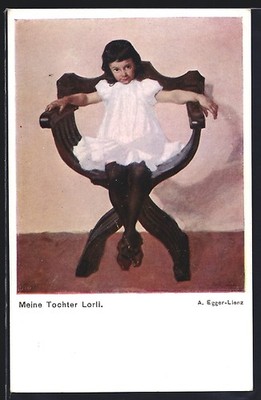 Künstler-AK Albin Egger-Lienz: Meine Tochter Lori, Mädchen auf einem Stuhl 