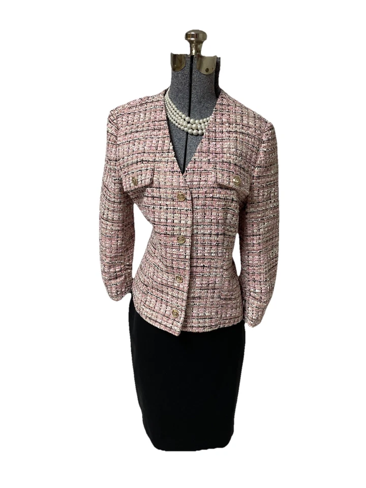 Новый Elie Tahari юбка костюм размер 10 два изделия комплект розовый черный букл стиль золото - Изображение 3 из 4