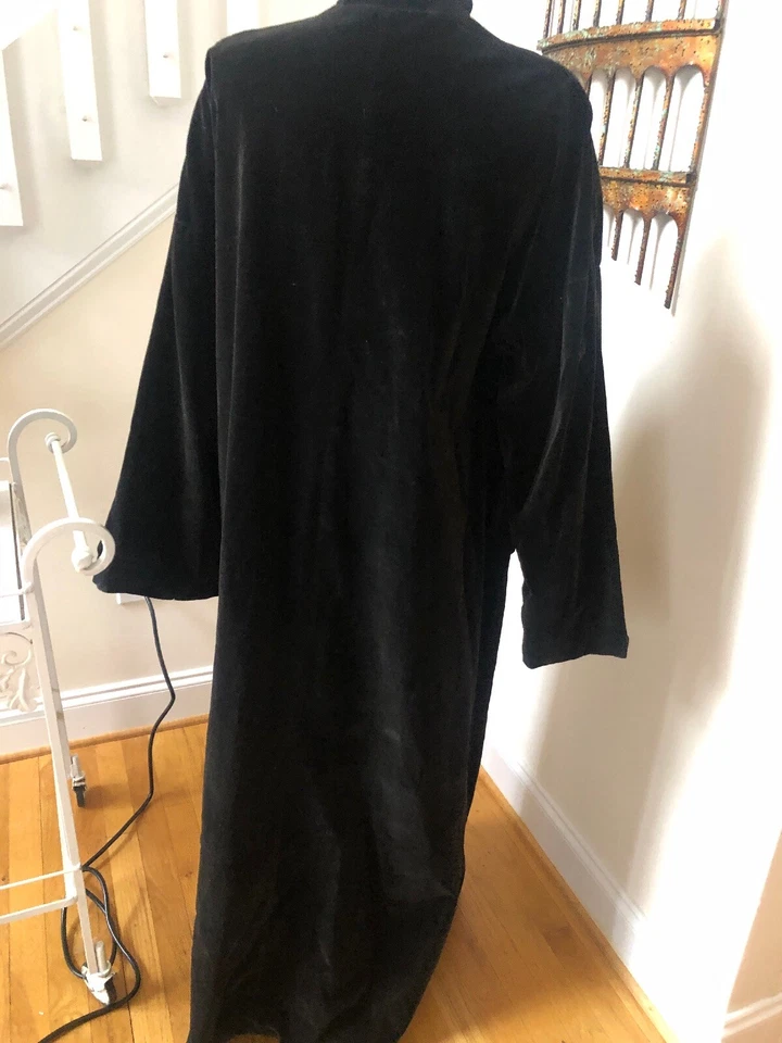 KOSHO Tokyo Yokohama Antiguo De Colección Negro Terciopelo Rosa Borde Largo Hasta el Suelo Bata Foto 4 de 4