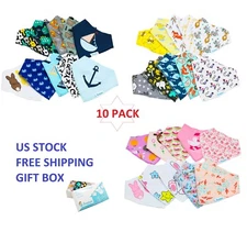 BabyGiggles 10-Pack Bandana Bibs For Boys Girls or Unisex. 100% Natural Cotton