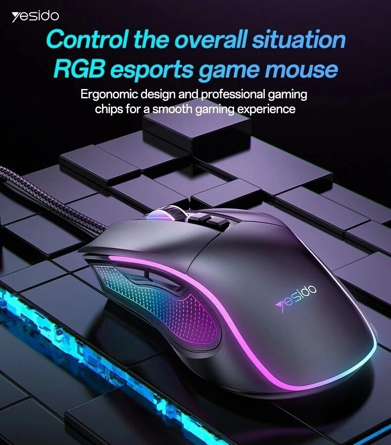 RGB Gaming Mouse Wired 7200 DPI 6 Programmable Buttons Optical Sensor PC Laptop - Image 2 of 4