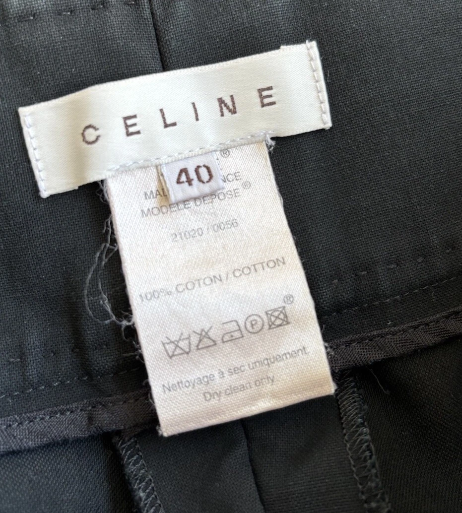 Pantaloncini corti CELINE 100% cotone nero lunghezza ginocchio culottes Y2K Vibes taglia 40 tasche