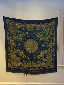 19C JAPAN Chinese Blue Silk Embroidery Pheonix  Bird Textile Tapestry 5x5feet