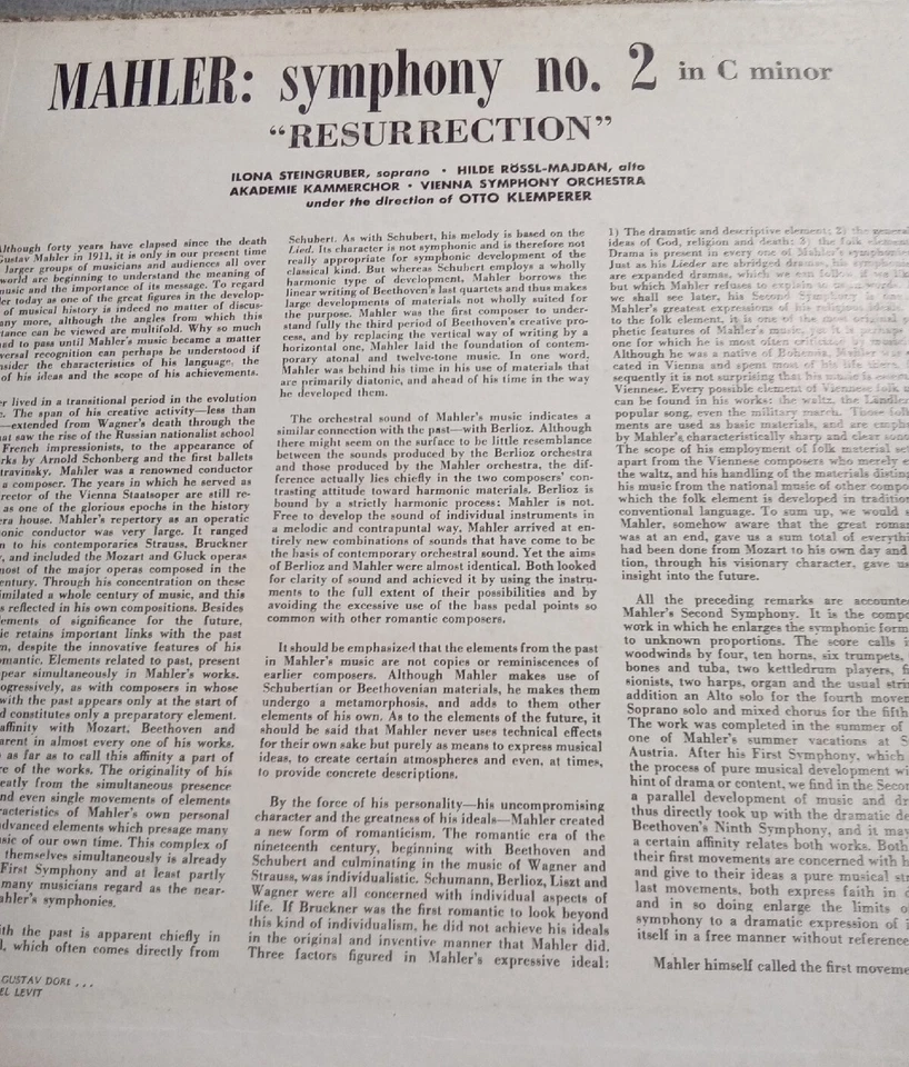 OTTO KLEMPERER MAHLER SYMPHONY NO. 2 VOX FRANCE ORIGINAL 2 x LP IN BOX - Image 2 of 4