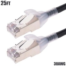 25FT Cat6A RJ45 Network LAN Ethernet Shielded Patch Cable Slim Cord 30AWG Black