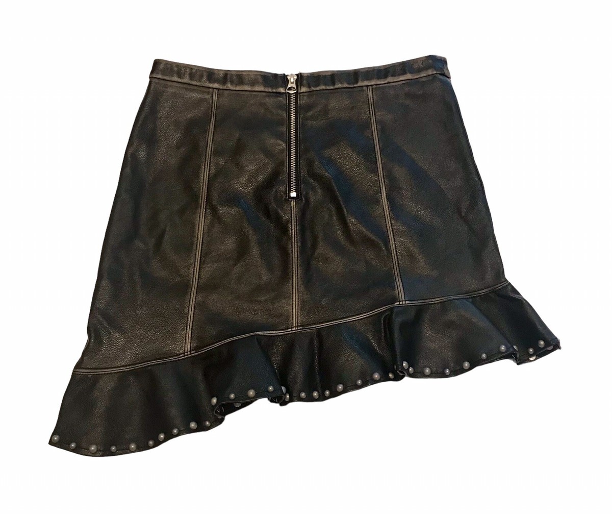 Zara Studded Distressed Faux Leather Skirt Asymmetric Mini Punk