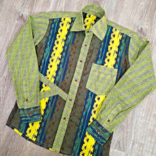 Vintage 80s 90s Abstract Geometric Button Up Shirt Tribal Aztec Atomic Pop Art M