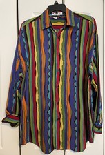 VINTAGE KIKIT MAURICE SASSON 100 SILK MEN'S XL STRIPED SHIRT, EUC