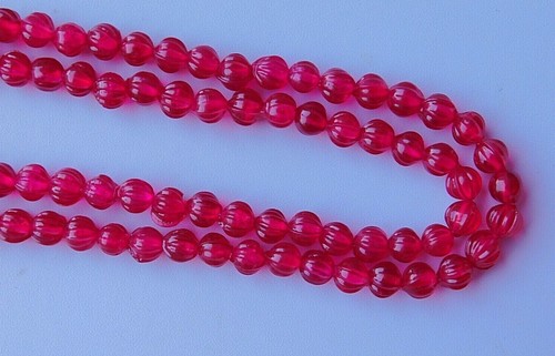 Hydro Ruby Quartz Melon Carved Rondelle Loose Beads Strand 6-7mm 13" Inches - Picture 5 of 9