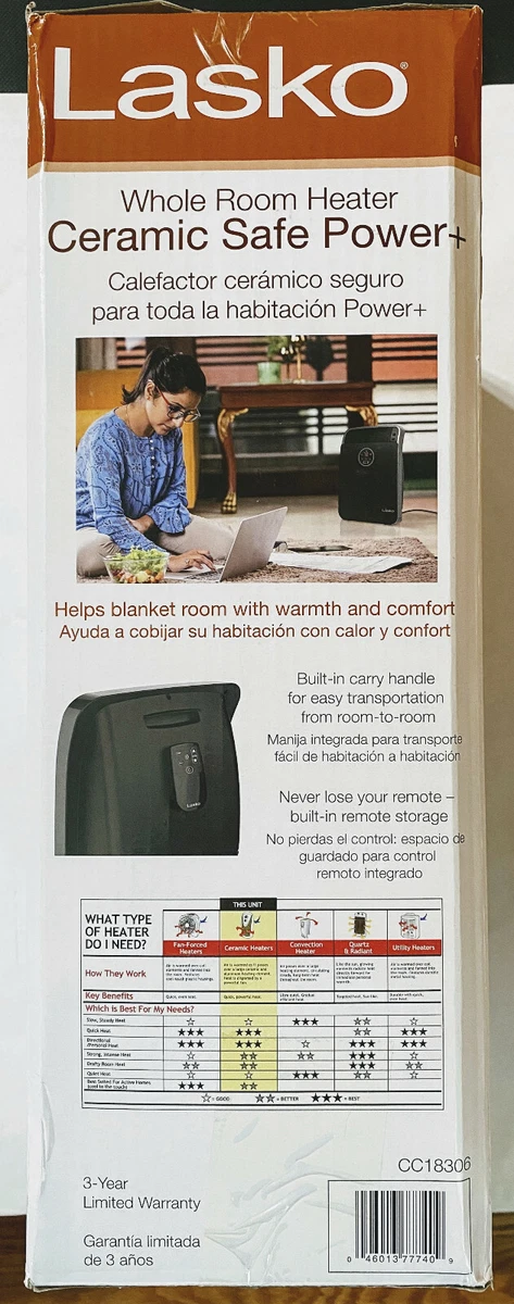 New Lasko Safe Power+ 1500W Electric Ceramic Whole Room Space Heater with  Remote 46013777409 | eBay