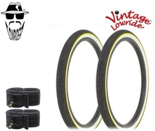 2 Vtg LOWRIDER 20 X 1.75 WHITEWALL YL LINE BICYCLE TIRES BRICK TREAD W/TUBES.